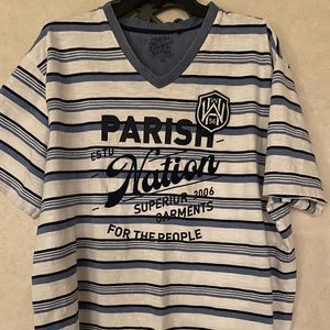 Men Parish Shirt white 3X Polo style and 1 blue and white t-shirt